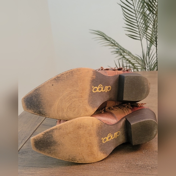 Dingo Brown Leather Fringe Western Cowboy Boots Size 8 - Picture 5 of 6